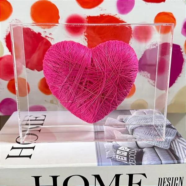 Caixa de Acrílico Coração Fios de Cobre Entrelaçados G - Pink 20cm x 16cm x 15cm