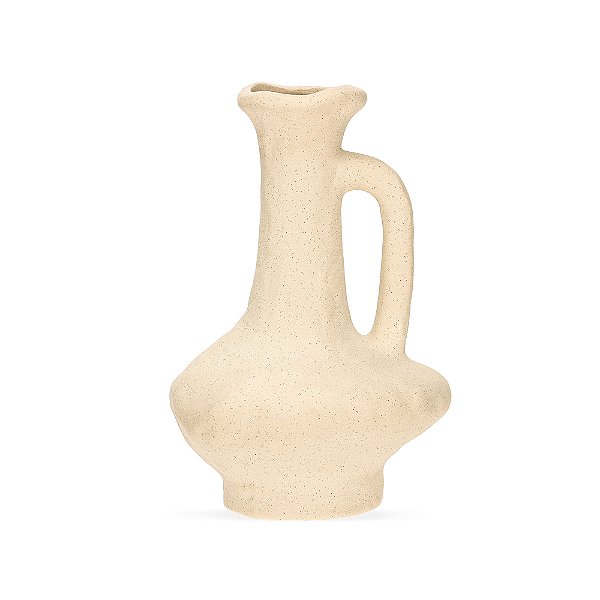 Vaso em Cerâmica com Alça Bege - 31cm x 22cm