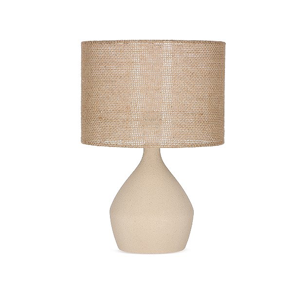 Abajour Luminária em Cerâmica com Cúpula em Fibra Natural - 40cm