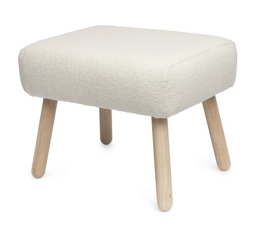 Puff Decorativo Madeira e Bouclé Branco - 51,5cm x 40cm