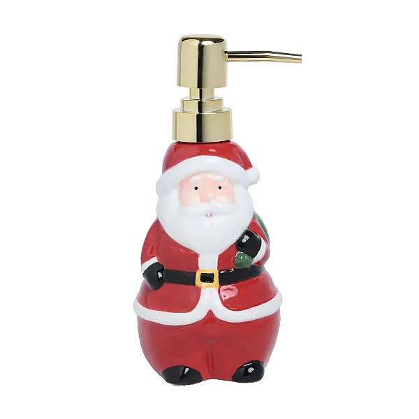 Saboneteira Papai Noel Natal - Vermelho/Ouro/Branco - 18,8cm x 8,5cm