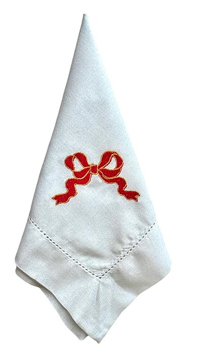 Guardanapo Linho Misto Laço Vermelho Natal - 40cm x 40cm