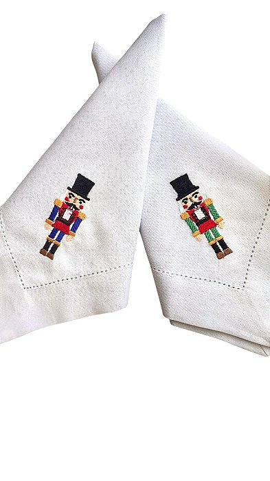 Conjunto com 2 Guardanapos Linho Misto Quebra Nozes Natal - 40cm x 40cm