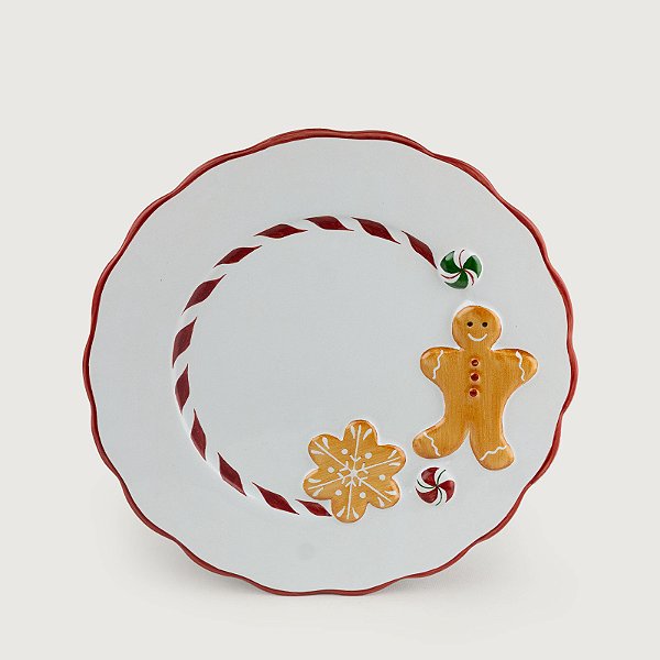 Conjunto com 4 Pratos Rasos Gingerbread Natal - 29cm - Cerâmica Luiz Salvador