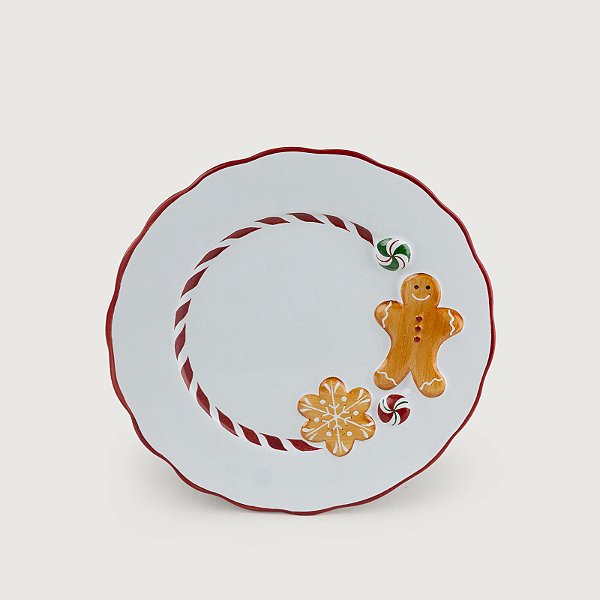 Conjunto com 4 Pratos de Sobremesa Gingerbread Natal - 20cm - Cerâmica Luiz Salvador