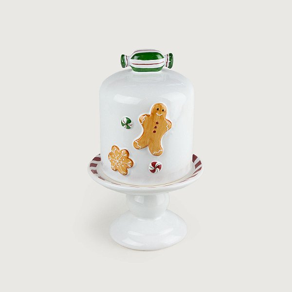 Porta Panetone de Cerâmica P Gingerbread Natal - 26cm x 15cm - Cerâmica Luiz Salvador