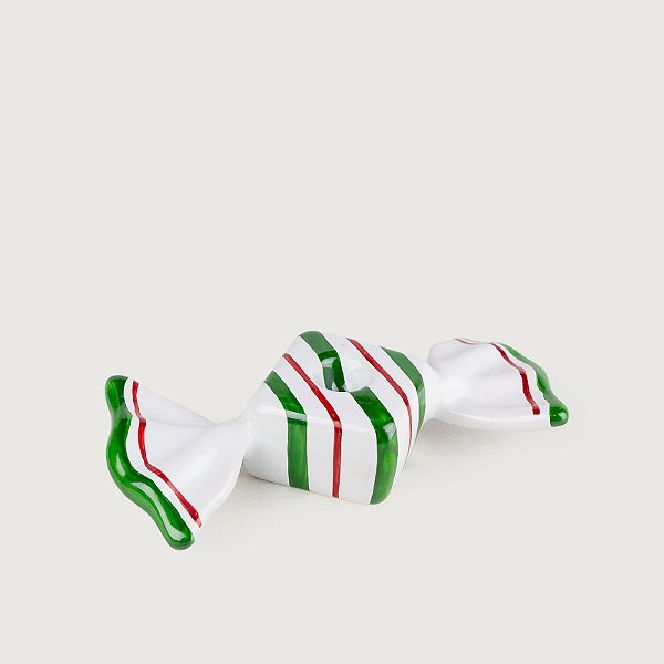 Castiçal Bala Quadrada Candy Verde Natal - 18cm x 8cm - Cerâmica Luiz Salvador