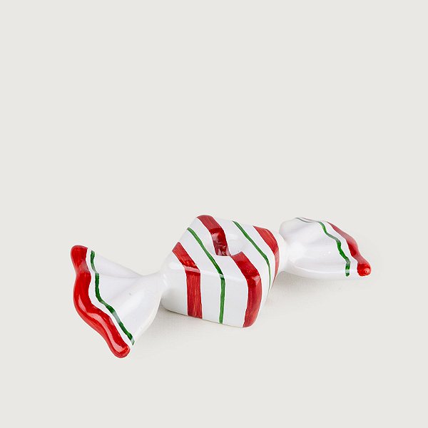 Castiçal Bala Quadrada Candy Vermelho Natal - 18cm x 8cm - Cerâmica Luiz Salvador