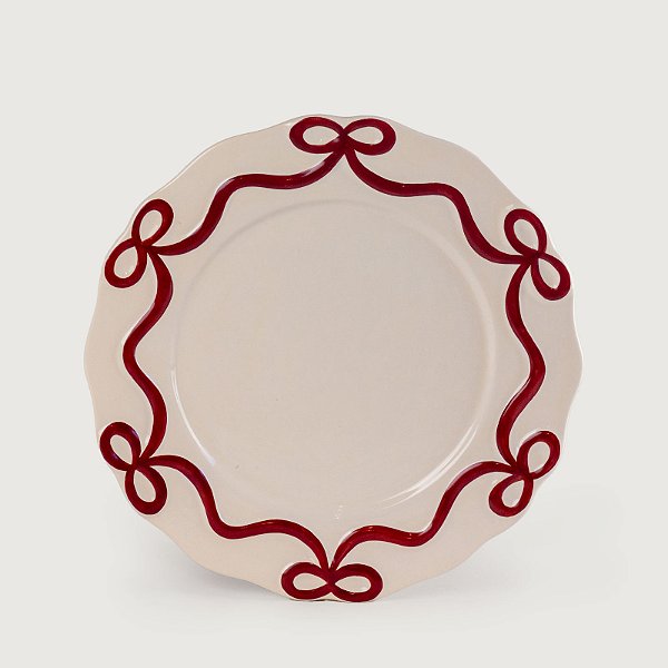 Conjunto com 4 Pratos Rasos Laço Charlotte Cereja Natal - 27,5cm - Cerâmica Luiz Salvador