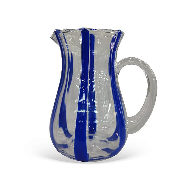 Jarra em Vidro Transparente com Listras Azul - 1.970ml