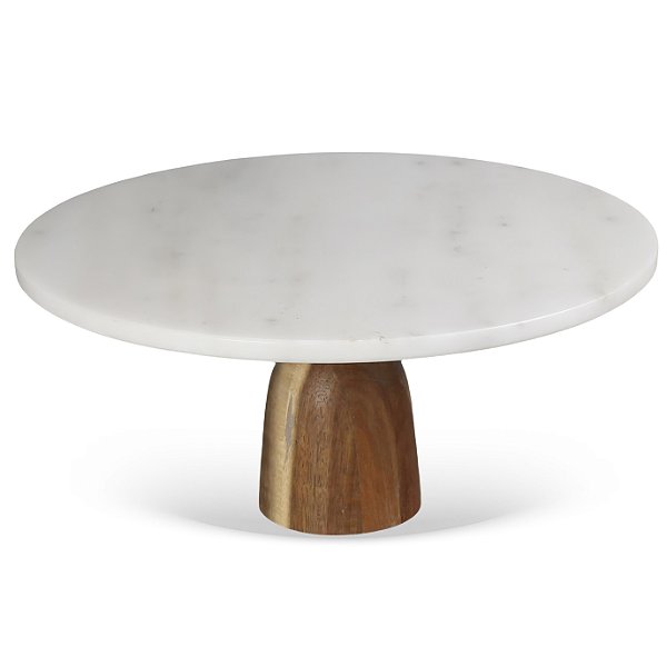 Boleira em Madeira e Mármore Branco - 30cm x 13cm