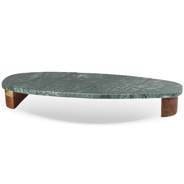 Bandeja em Madeira e Mármore Verde - 36cm x 13,5cm