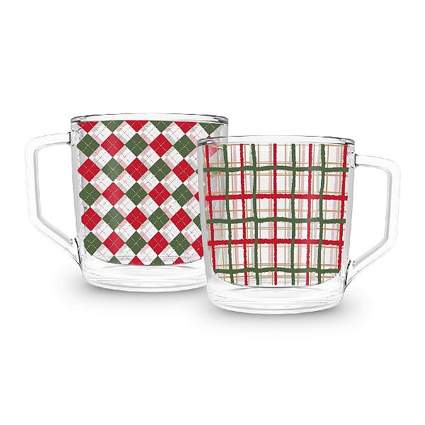 Kit com 2 Xícaras Natalinas 250ml – Padrão Natal