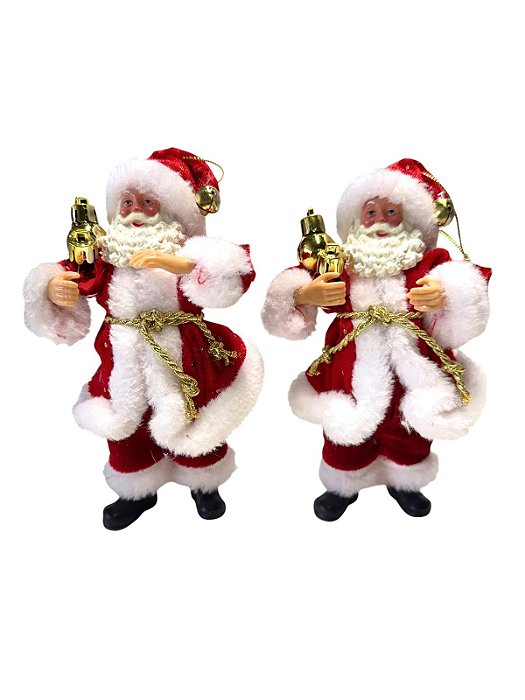 Conjunto com 2 Papais Noéis Tradicionais Decorativos Vermelho e Branco Natal - 19cm x 6cm