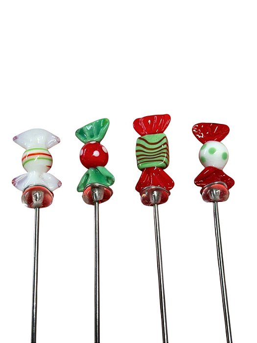 Kit Misturador de Bebida Corpo Metal com Detalhes em Vidro Natal - 4 Peças