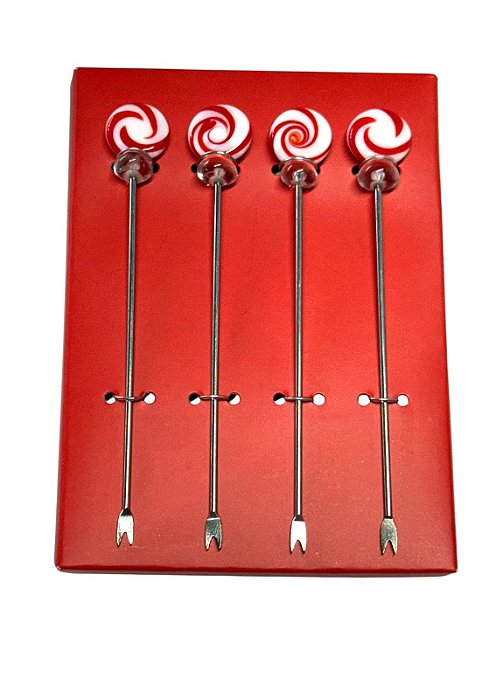 Kit Misturador de Bebidas Corpo Metal Detalhe em Vidro Candy Natal - 4 Peças