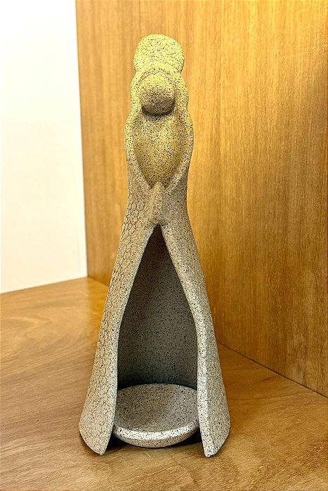Nossa Senhora de Mãos Dadas com Prato para Vela - Natural 21cm