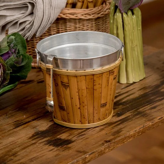 Balde para Gelo PP Aluminio com Alça em Bambu