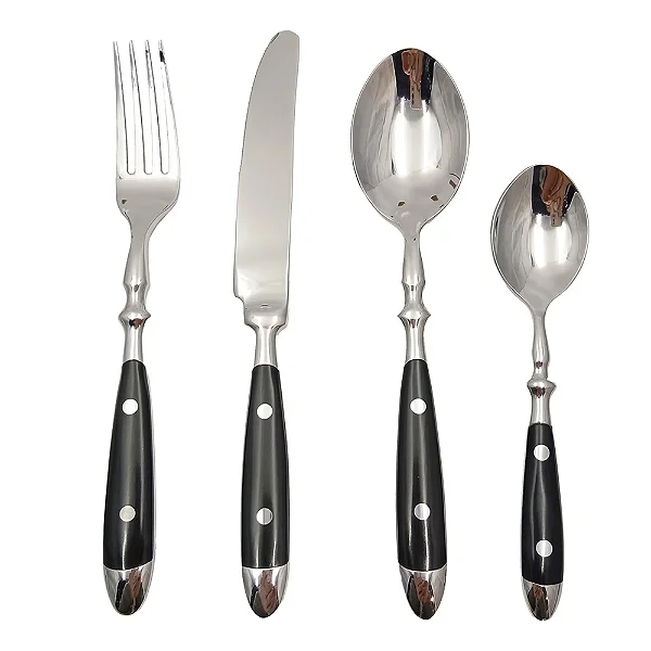 Conjunto de Talheres 16 Peças Aço Inox com Cabo Preto Linha Sintonia