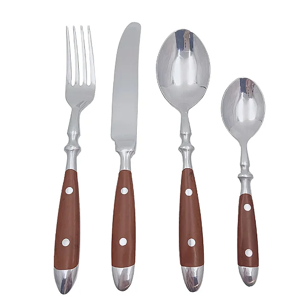 Conjunto de Talheres 16 Peças Aço Inox com Cabo Marrom Linha Sintonia