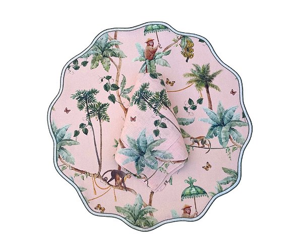 Conjunto Jogo Americano e Guardanapo em Linho Palm Beach Rosa