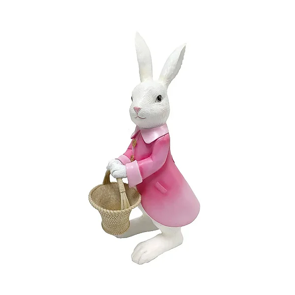 Coelha Decorativa em Resina Branco e Rosa Páscoa - 40cm