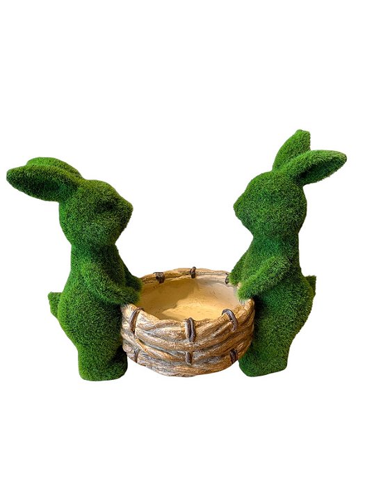 Coelhos com Cesto Decorativo Rattan do Jardim Páscoa
