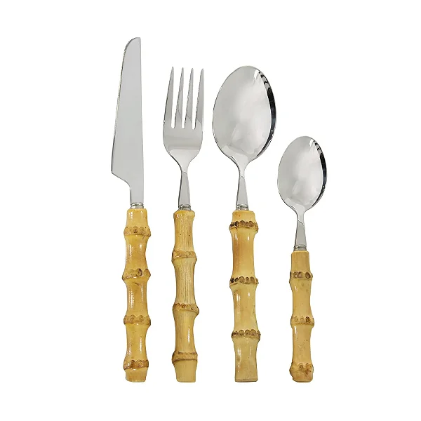Faqueiro com 16 Peças de Inox com Cabo Bambu