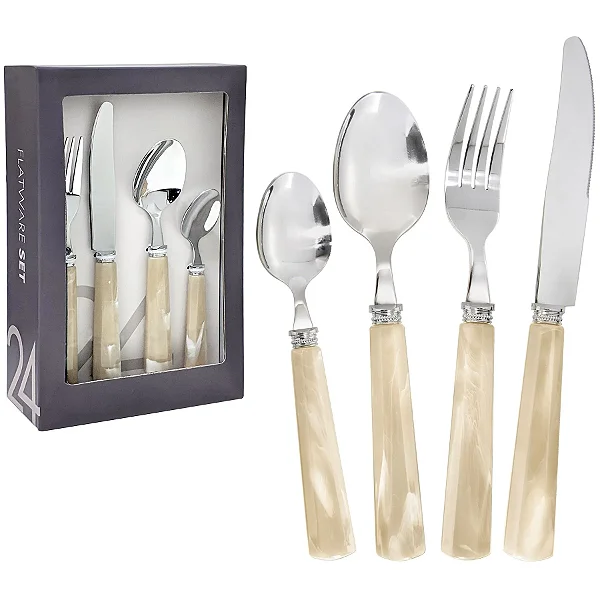 Faqueiro com 24 Peças Inox Bege