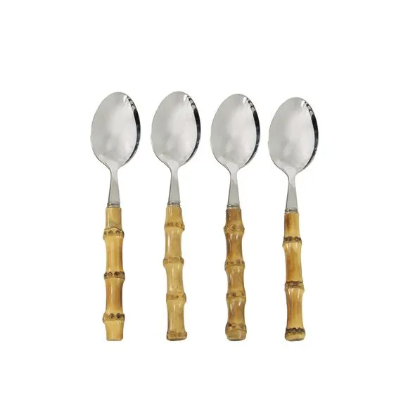 Conjunto com 4 Colheres de Sorvete de Inox com Cabo de Bambu