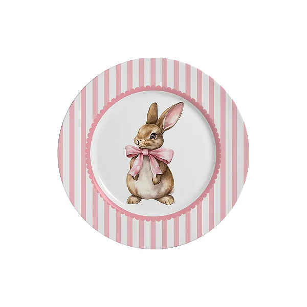 Conjunto com 6 Pratos de Sobremesa Laços de Páscoa Rosa - 21cm