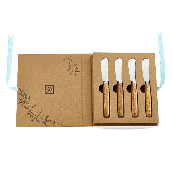 Kit com 4 Espátulas em Inox com Cabo em Madeira Prata