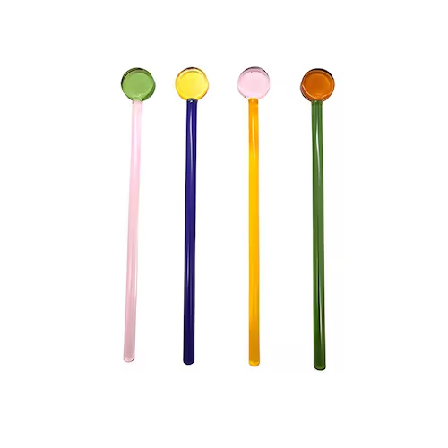 Conjunto com 4 Mexedores para Drinks em Borossilicato Colorido