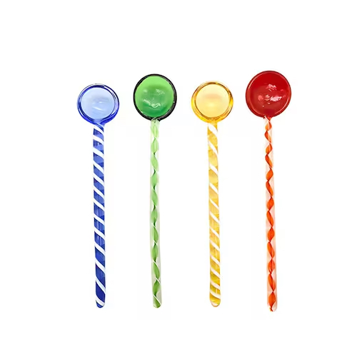 Conjunto com 4 Mexedores para Drinks Espirais em Borossilicato Colorido