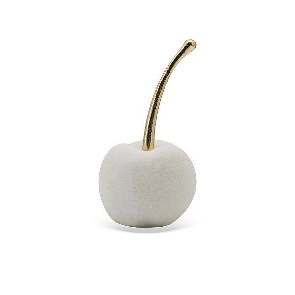 Cereja Decorativa em Resina Branca com Detalhe Dourado