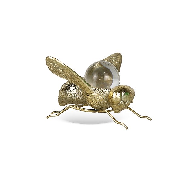 Abelha Decorativa em Resina Dourada com Esfera Cristal