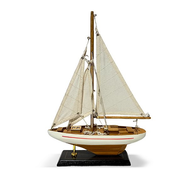 Barco a Vela Decorativo em Madeira Branco - 25cm