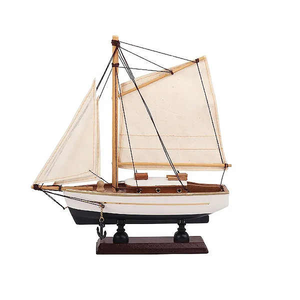 Barco Decorativo de Madeira Branco e Preto