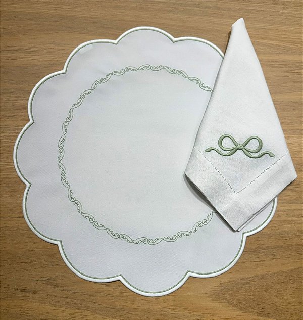 Jogo Americano Alba Verde + Guardanapo Laço Verde Linho