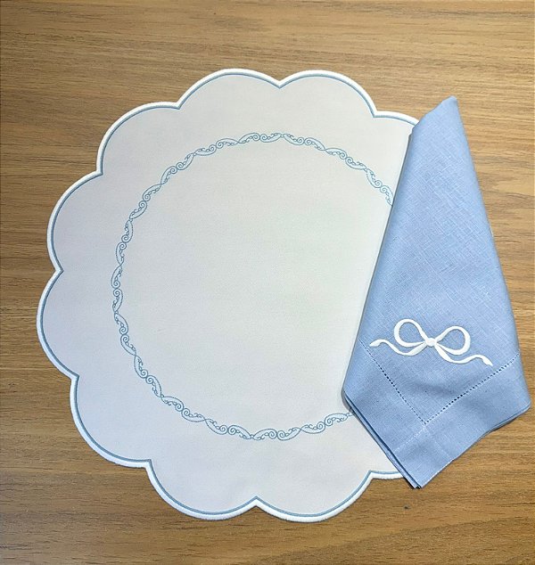 Jogo Americano Alba Azul + Guardanapo Laço Azul Linho