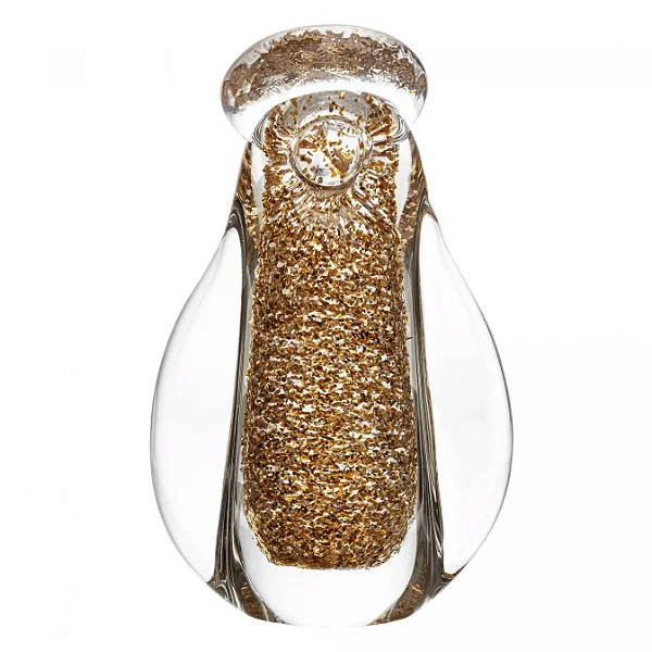 Nossa Senhora Decorativa em Vidro Transparente e Dourado 10cm x 6cm x 15,5cm