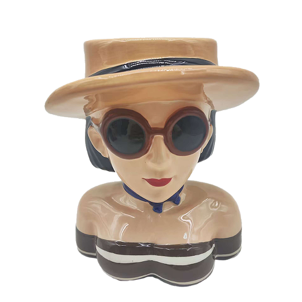 Vaso Mulher Chapéu em Cerâmica - 21cm