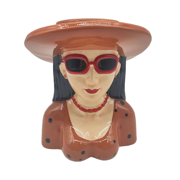 Vaso Mulher Chapéu em Cerâmica - 22cm