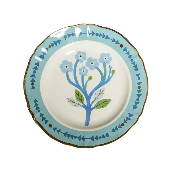 Prato de Sobremesa em Porcelana Botânica Margher Azul Bitossi - 20,5cm