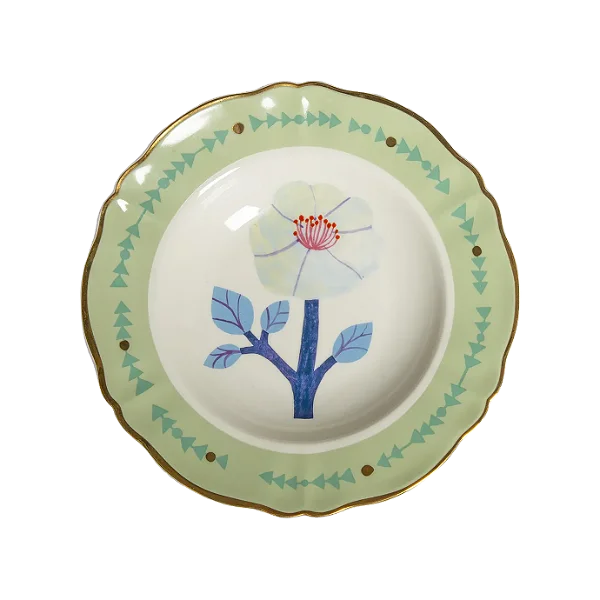 Prato Fundo em Porcelana Botânica Ibisco Verde Bitossi - 24cm