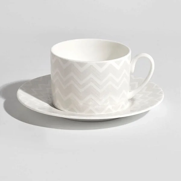 Conjunto com 2 Xícaras e 2 Pires Chá  Zig Zag Branco Missoni - 200ml
