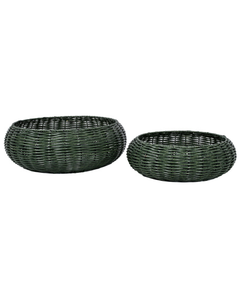 Conjunto com 2 Cestos em Rattan Sintético Redondo - Verde