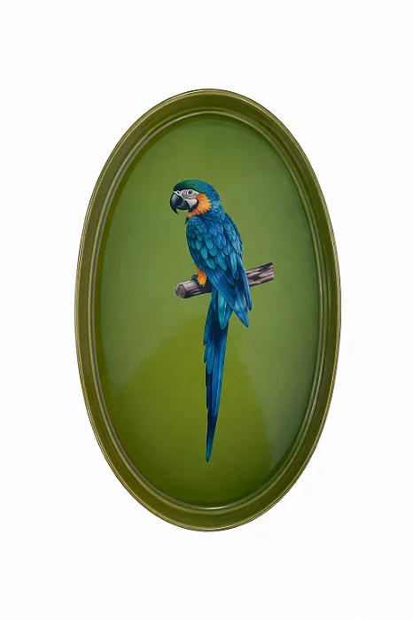 Bandeja Oval Arara Verde Marcelo Antunes - 33cm x 20cm