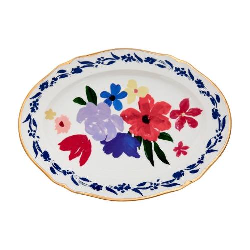 Travessa Oval "Dipinto Bouquet" Azul Bitossi - 38cm x 28cm