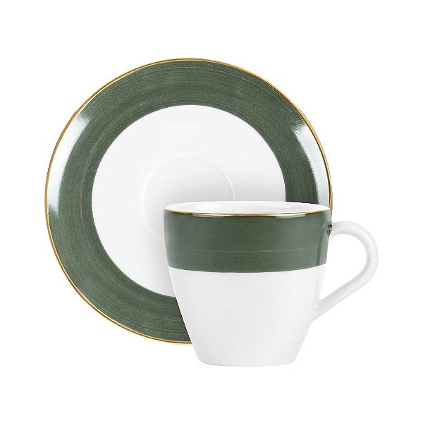 Xicara de Chá com Pires Paint Verde Escuro 200ml - Mameg